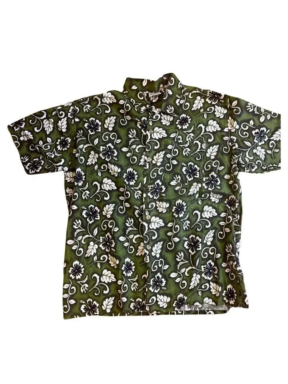Sunset Highway Size Large 100% Cotton Green Floral Short Sleeve Hawaiian…